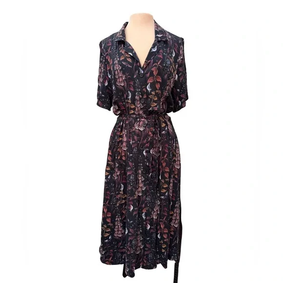 Floral Black Button Down Dress - Picture 1 of 10